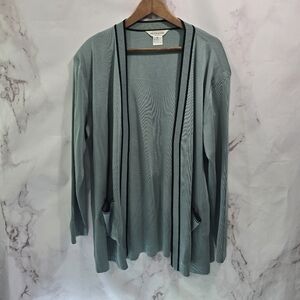 Exclusively Misook Cardigan Women 2X Blue Black Open Front Sweater Topper Jacket